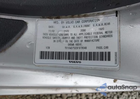 2003 Volvo V40 A z USA, uszkodzony, nr VIN YV1VW27523F979548